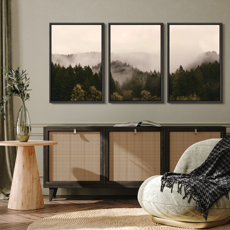 IDEA4WALL Misty Forest Landscape Brown Mountain Nature Decor